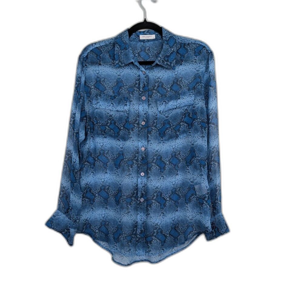 Equipment Silk Snakeskin Pattern Ombre Button Up Long Sleeve Shirt Tunic Sz S